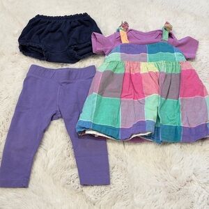 Bundle of Baby Gap Rainbow Plaid Dress + Purple Primary Onesie Pants 6-12 months